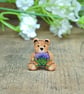 Scottish Thistle Pin, Handmade Scottish Gift, Tiny Bear Brooch, Scotland Teddy - Image 1