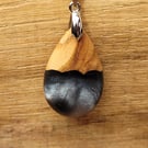 Olive wood and silver black resin pendant - free UK postage