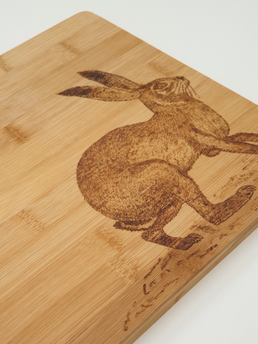 Pyrography hare wooden chopping board