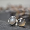 Grey moonstone rose cut sterling silver stud earrings