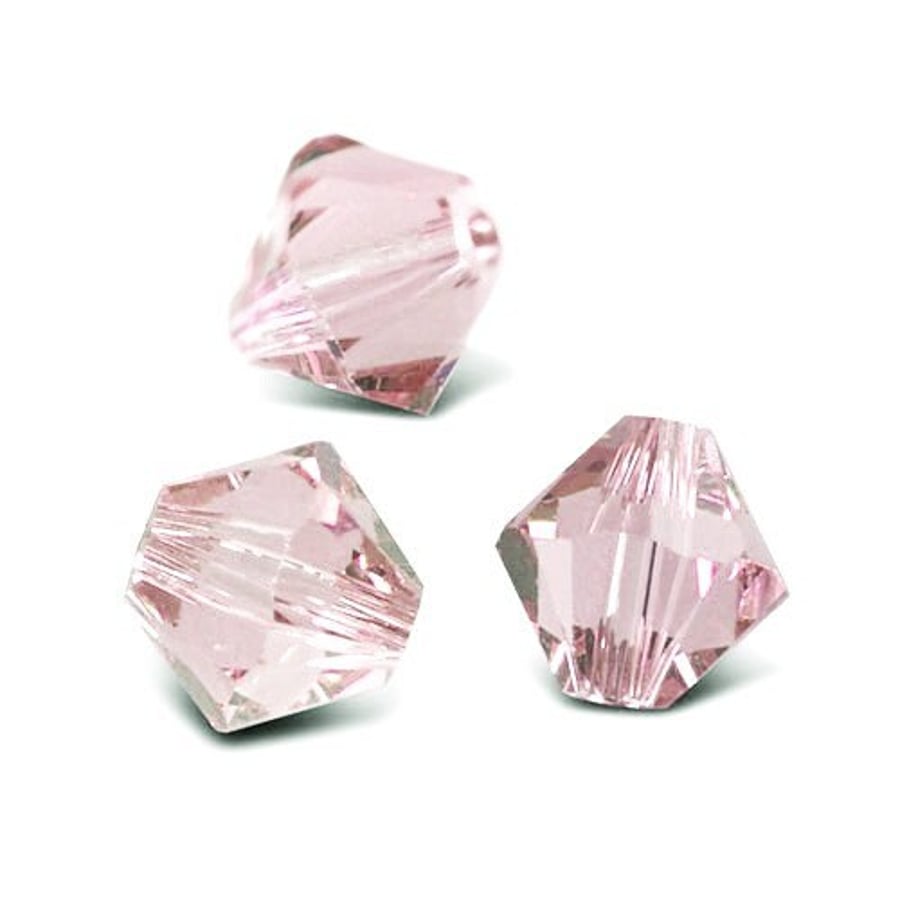 Czech Crystal Glass Pink 4mm Faceted Bicones, Grade A, Precision Cut Authentic C