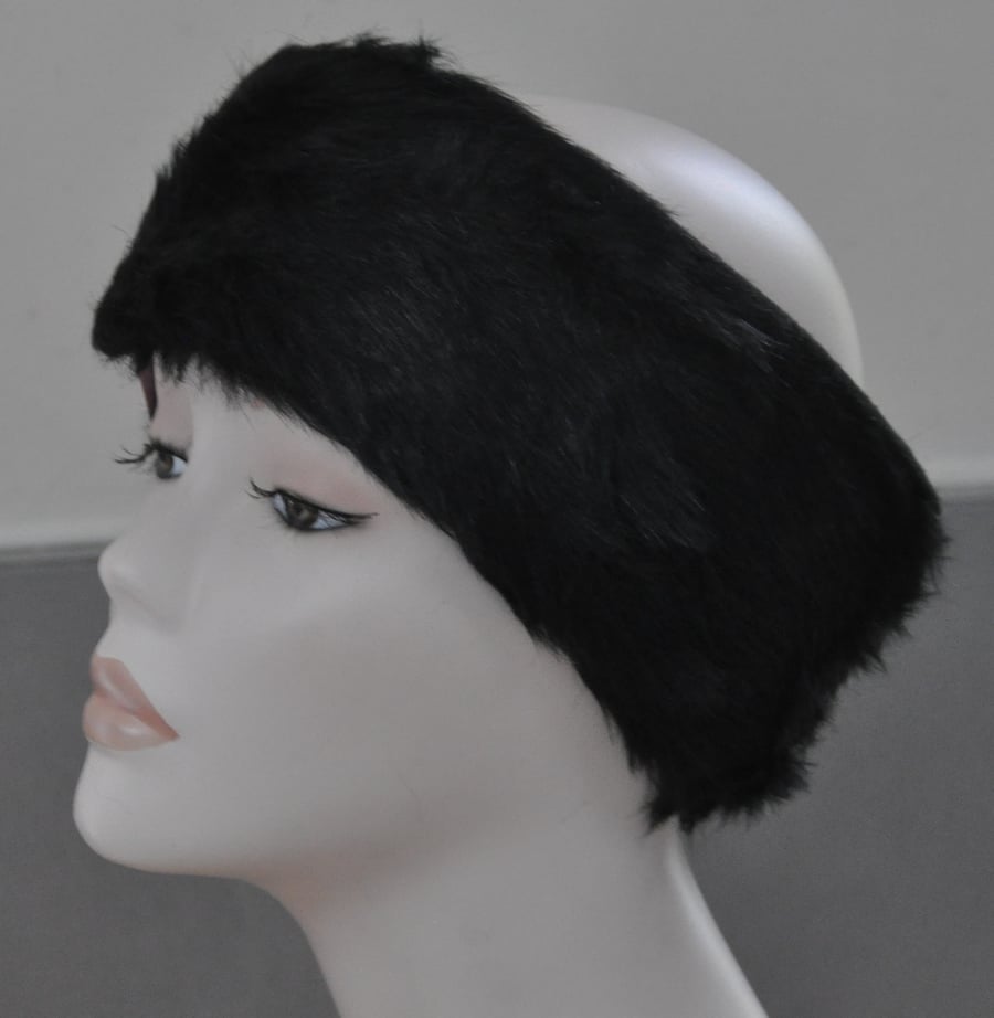 Ladies Faux Fur Headband Ear Warmer Head Band - Black Edition
