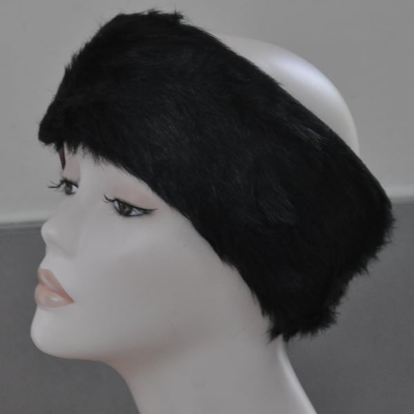 Ladies Faux Fur Headband Ear Warmer Head Band - Black Edition