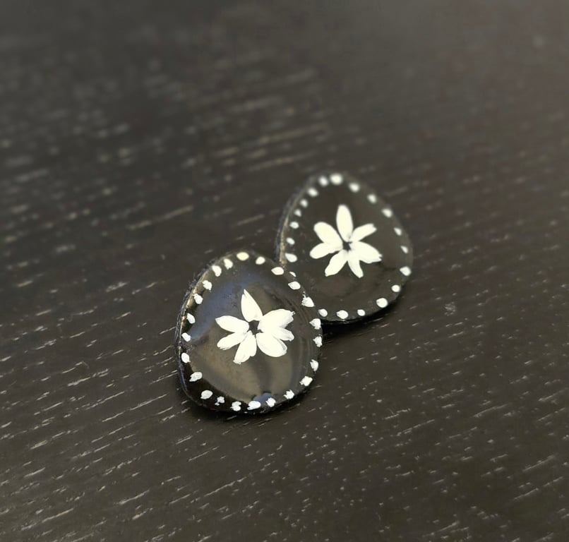 Hand-Painted Air-Dry Clay Earrings with Resin Finish – Unique Artisan Jewelry