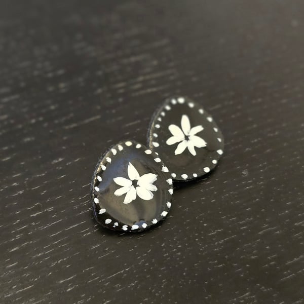 Hand-Painted Air-Dry Clay Earrings with Resin Finish – Unique Artisan Jewelry