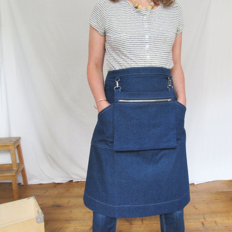 Denim Waist Apron with Detachable Cash Bag for Makers, Artists, Traders No12