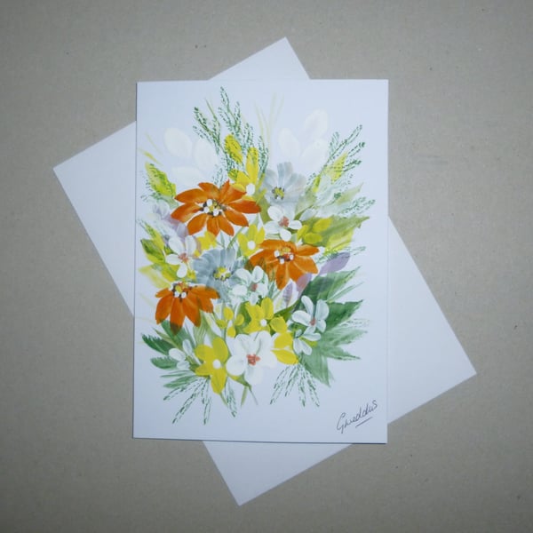 hand painted floral original art greetings card ( ref FA 140 D1 )