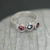Sterling silver ring with three Swarovski crystals  R14