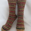 Hand-cranked Sparkly Knitted Ribbed Wool Socks Size 8 to 9