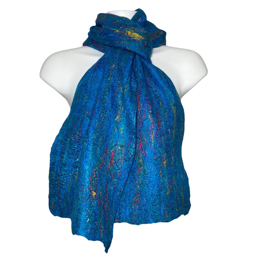 Turquoise scarf, merino wool and silk felted scarf