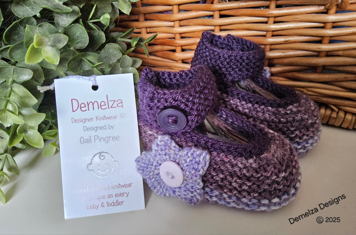 Designer Artisan Girl's Flower Shoes with Merino Wool 0-3 months