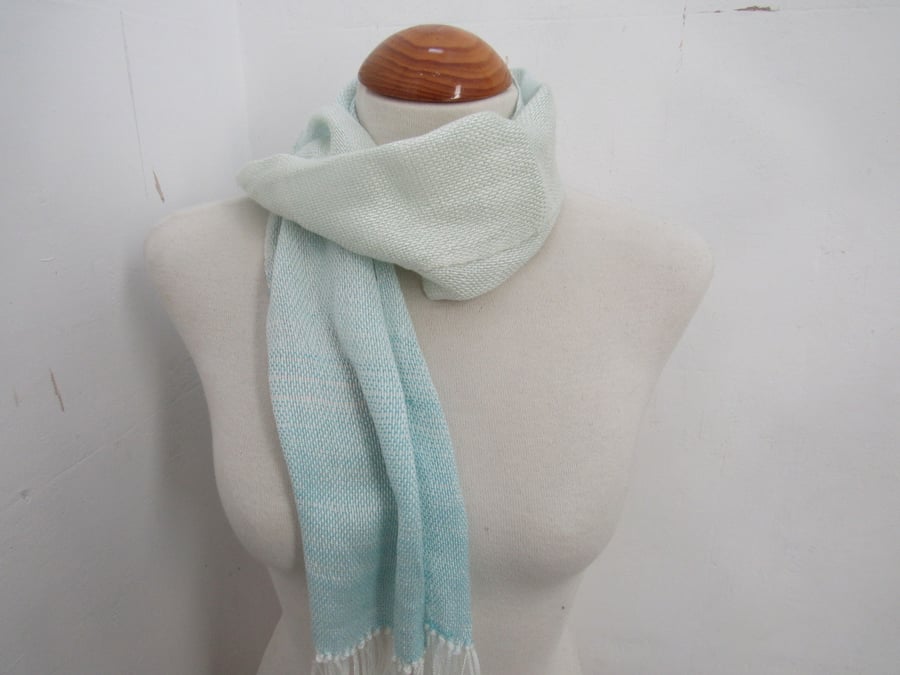 Cream and Blue Handwoven Cotton Scarf