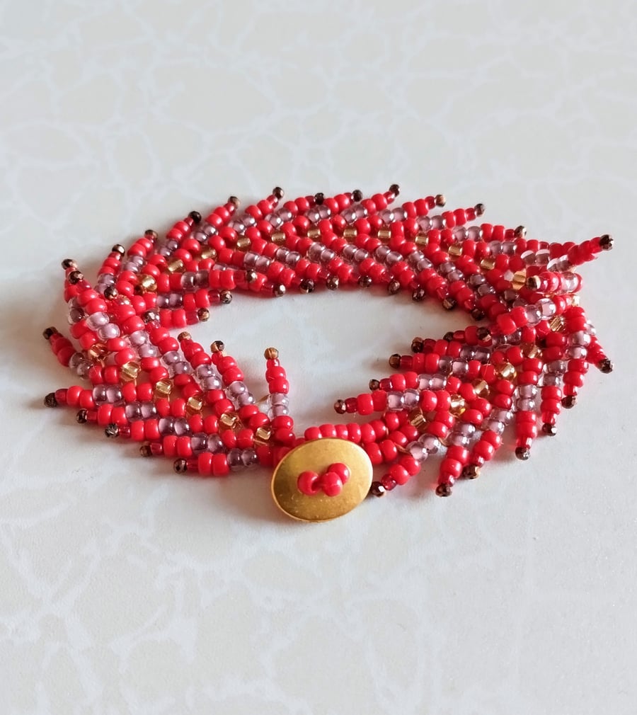 Beadwork Bracelet, St Petersburg Stitch, Feathery, Handmade Jewellery, Gift idea