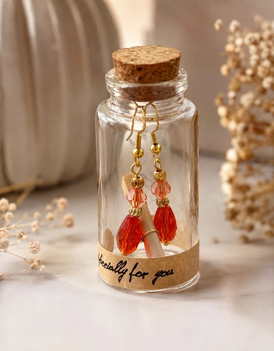 Orange & Gold Earrings in a Bottle – A Little Gift with a Big Surprise 
