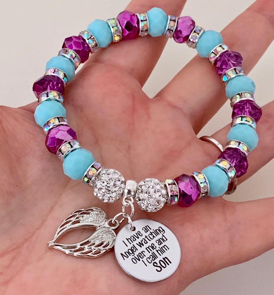 Son Blue Purple Shamballa Bracelet Child Loss Memorial Keepsake