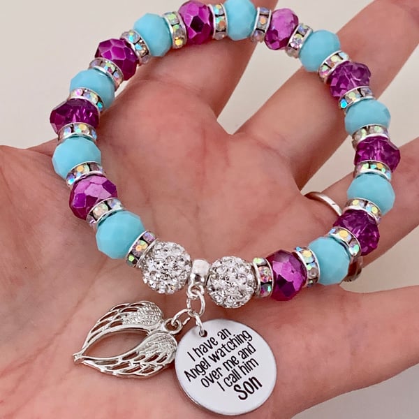 Son Blue Purple Shamballa Bracelet Child Loss Memorial Keepsake