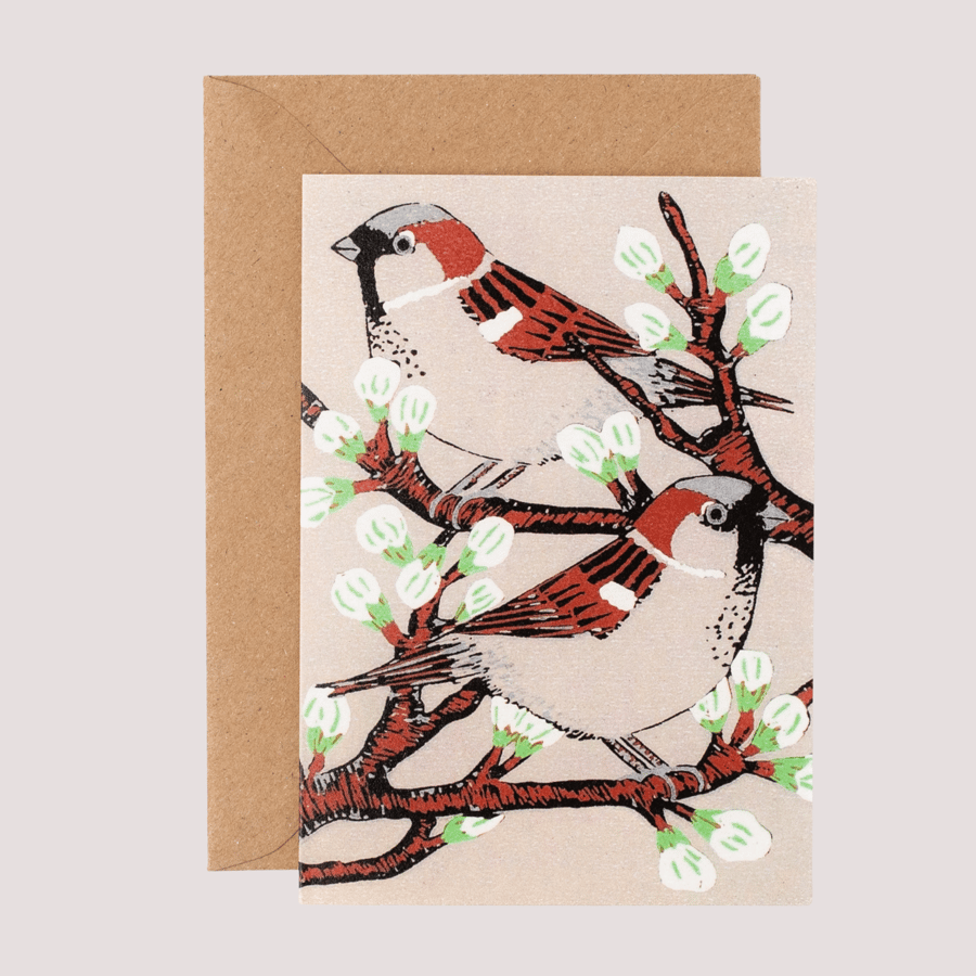 Bird Card, Sparrows Card, Blank Birthday Card 