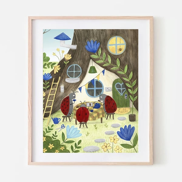 Ladybird tea Party - Tea lover - Summer - children illustration - A4 art print
