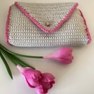 Crocheted Rowan Cotton with Silver thread Handmade Clutch Bag 