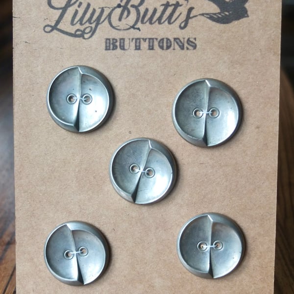 5 Vintage Silver Deco Metal Buttons