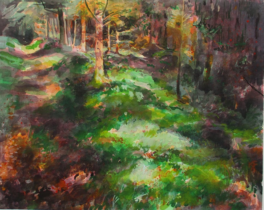 Forest Path - Original Gouache and Mixed Media Painting