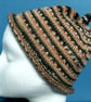 Handknit KNOTTY TOP Merino BEANIE Stripey Orange & Black child teen small adult - Image 1