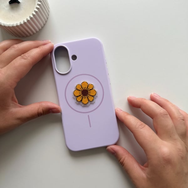 Handmade Daisy Cross Stitch Sticker - Phone Case Sticker - Sensory Fidget Patch 