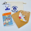  Wild Swimmer, Screen Print, Joyful Swimmer Embroidery Kit, Beginners Embroidery