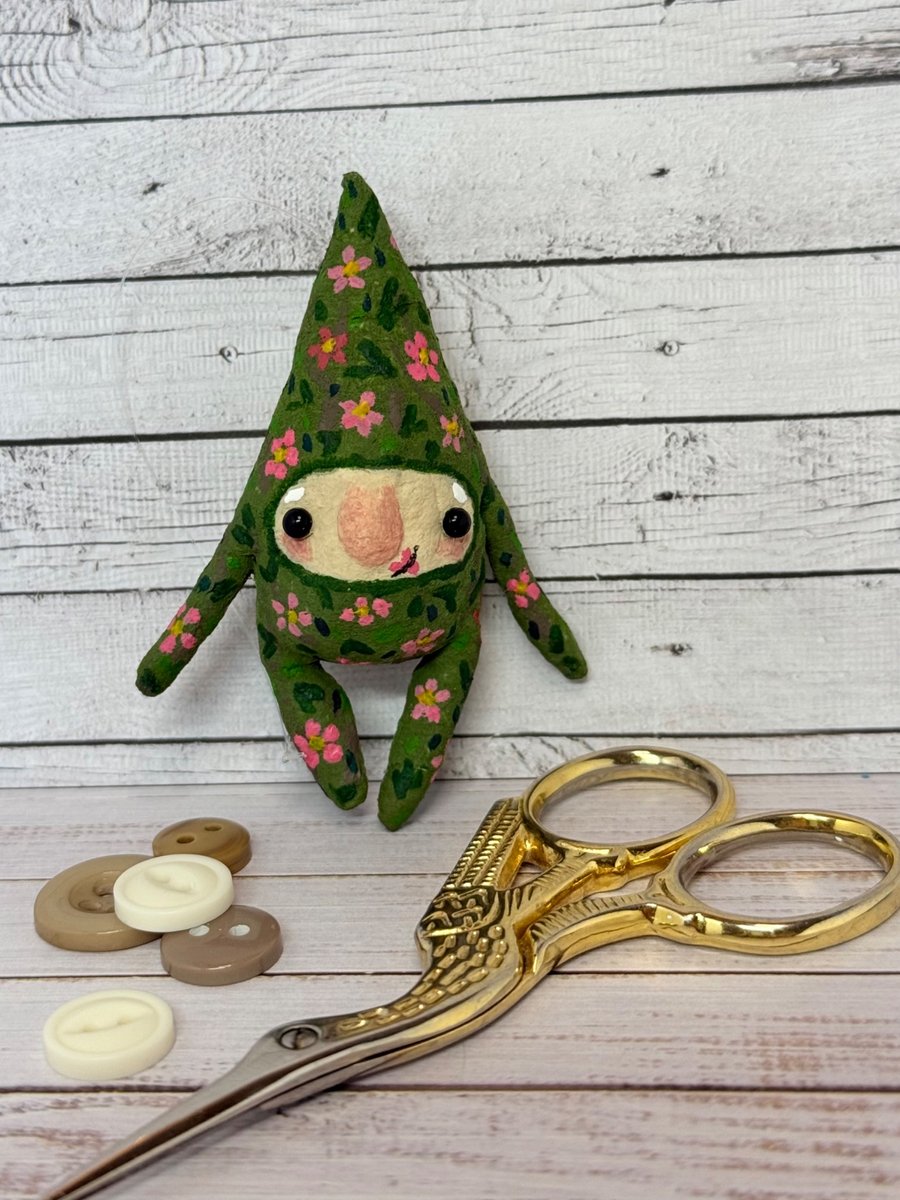 Floral Gnome Miniature Spun Cotton Art Doll
