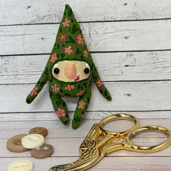Floral Gnome Miniature Spun Cotton Art Doll