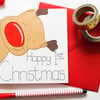 Baby's First Christmas Card, Happy 1st Christmas Card, Cute Reindeer 1st Xmas 