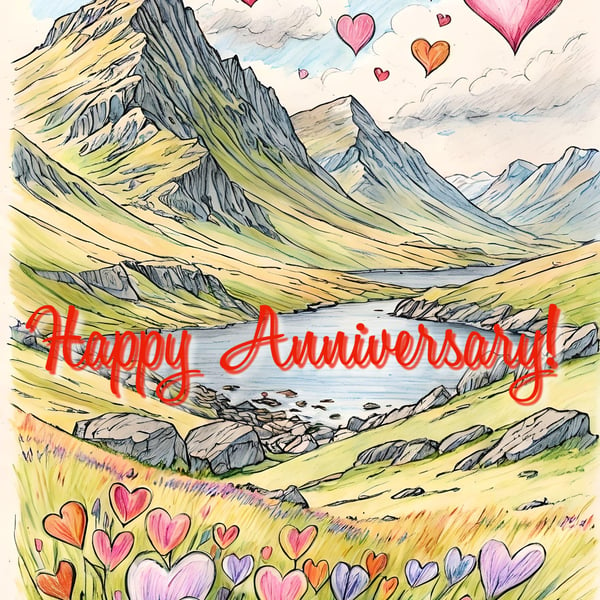 Happy Anniversary Scottish Loch Card A5