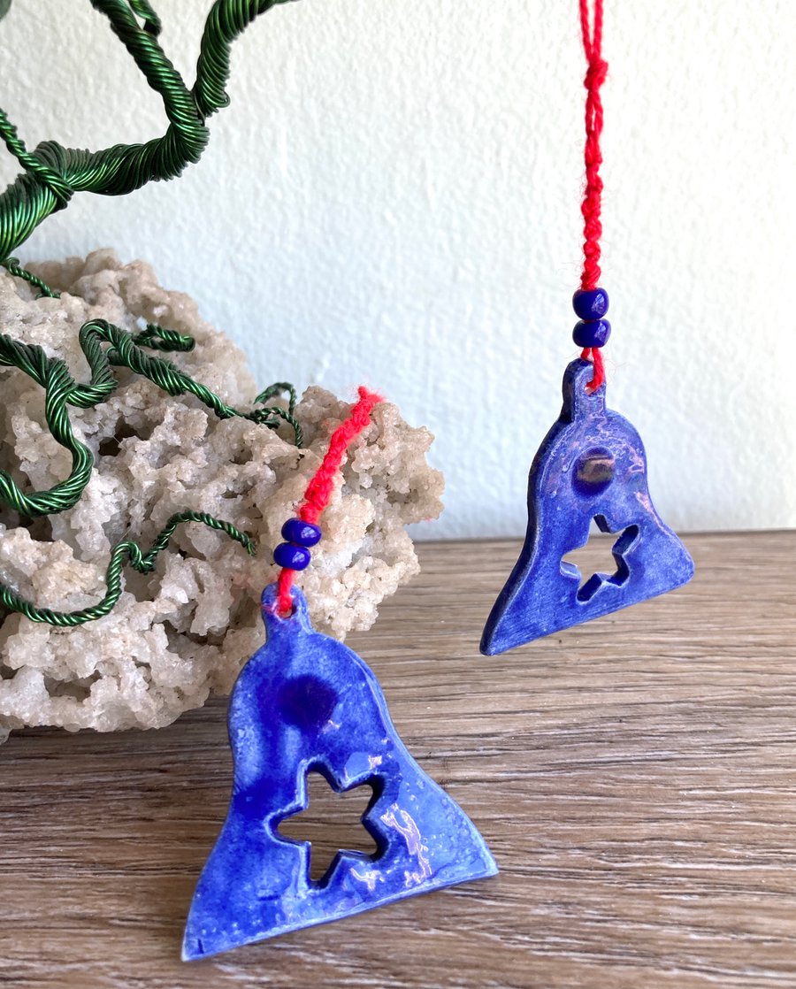 Pair of Bell Decorations in Blue