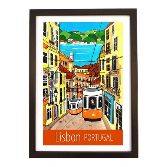 Lisbon travel poster print by Artist Susie West