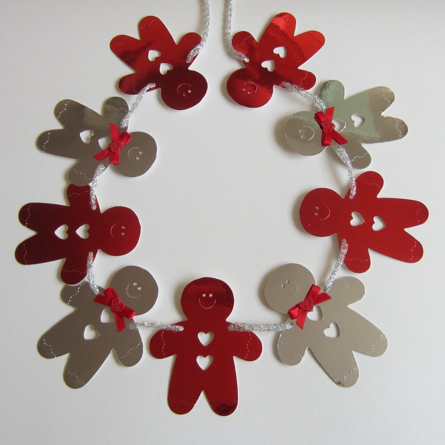 Red and Silver Christmas Gingerbread Men Bunting