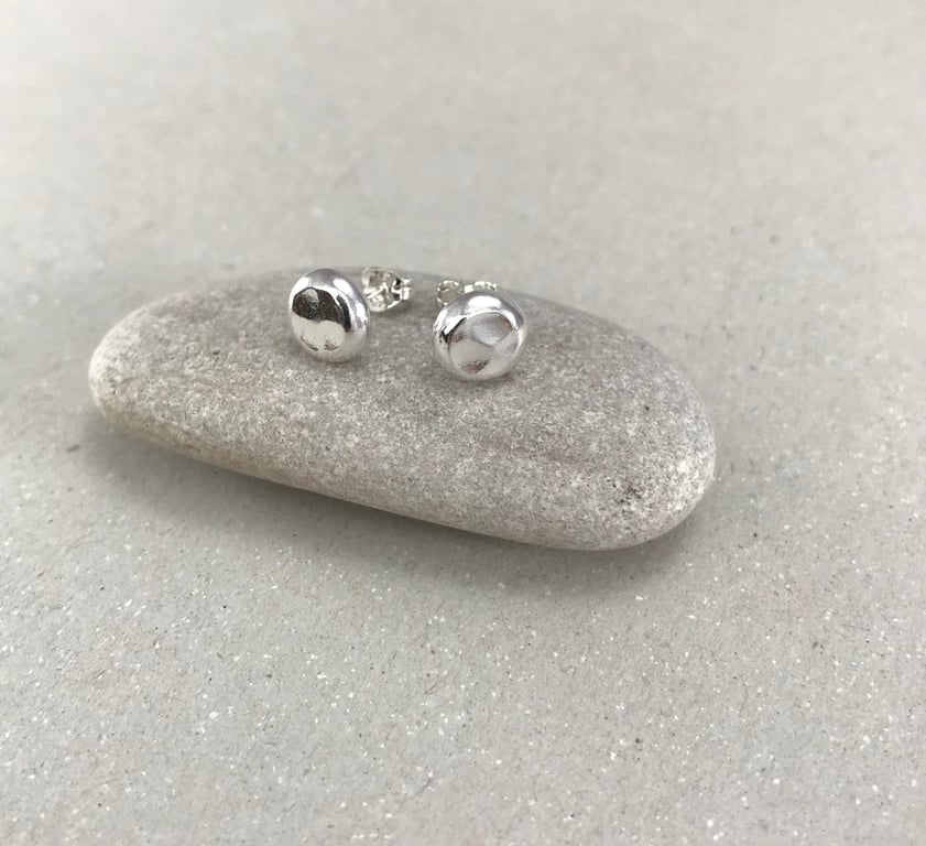 Recycled Sterling Silver Pebble Stud Earrings, Handmade Pebble Earrings