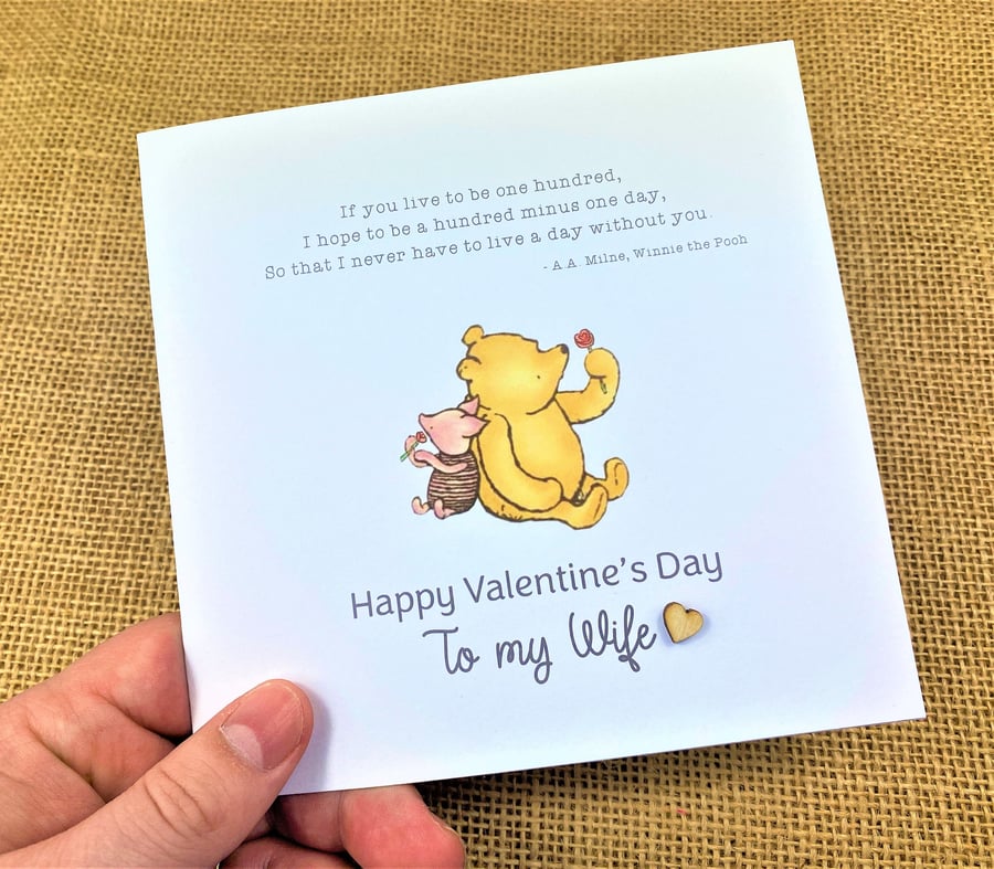 Winnie the Pooh & Piglet Valentine's Day Card Rose White Perfect for Wife Husban