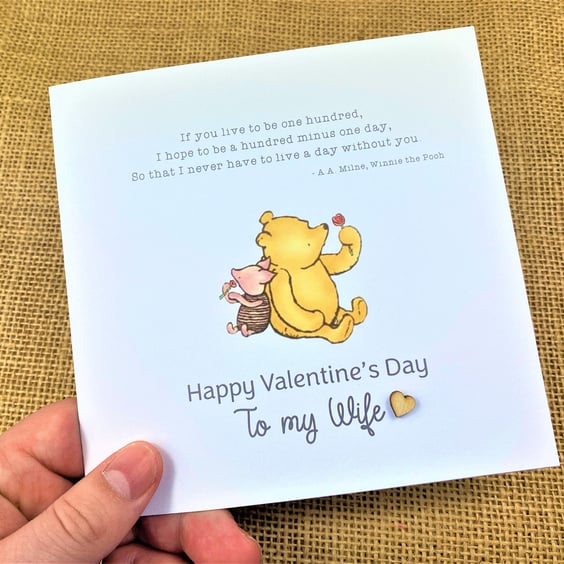 Winnie the Pooh & Piglet Valentine's Day Card Rose White Perfect for Wife Husban