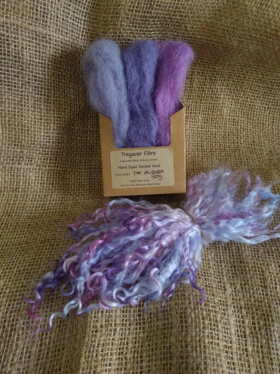 The Aurora - carded wool and curly wool pack, hand dyed