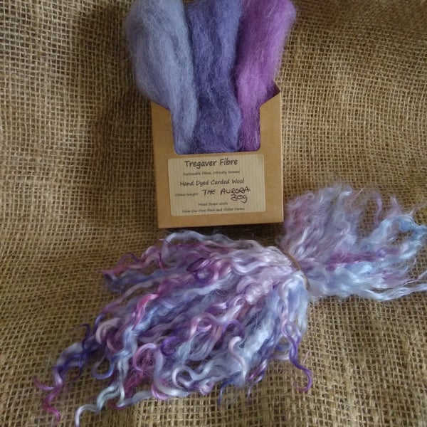 The Aurora - carded wool and curly wool pack, hand dyed