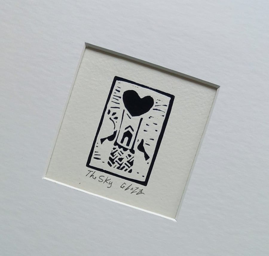 The Sky, Black Mini Linocut, Mounted Original Lino Print, Giuliana Lazzerini