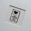 The Sky, Black Mini Linocut, Mounted Original Lino Print, Giuliana Lazzerini