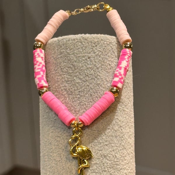 Unique Handmade bracelet with charms - animal flamingo