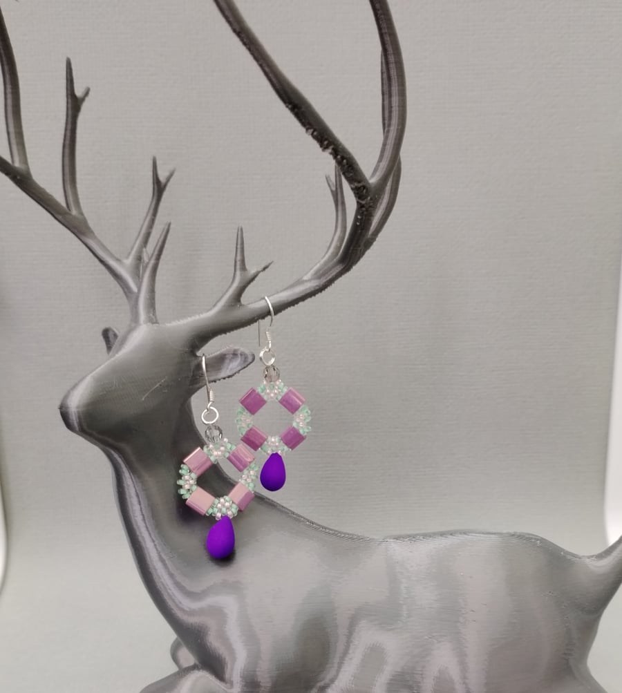 Purple and Pink lilac beaded earrings