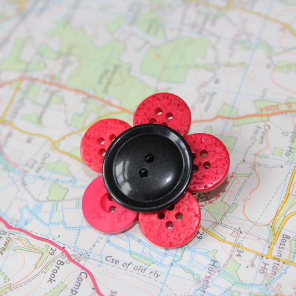 Red Poppy Button Brooch Remembrance Day Alterna... - Folksy