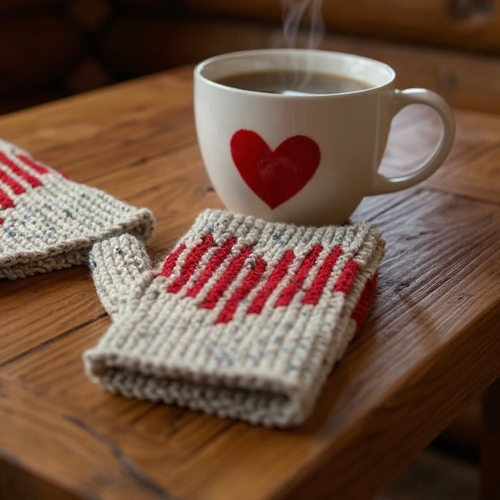 Red Heart Knitted Gloves