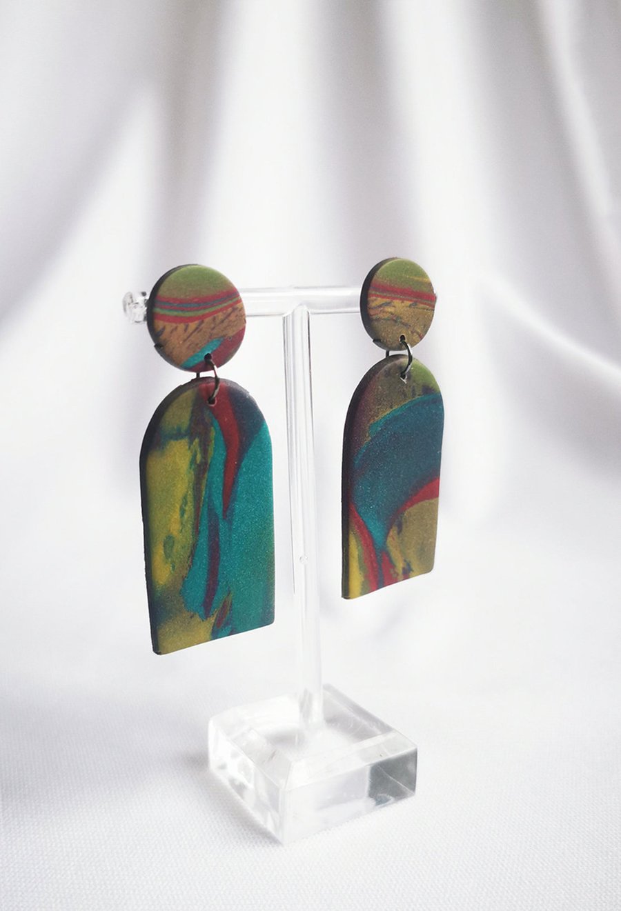 Handmade clay earrings, unique jewellery, abstract art style