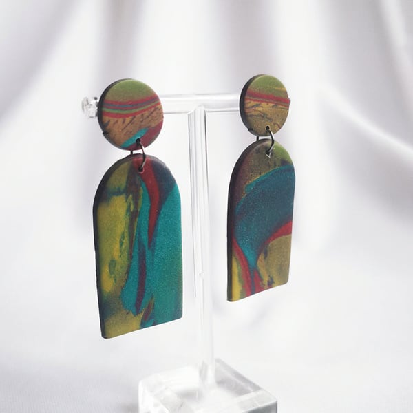 Handmade clay earrings, unique jewellery, abstract art style