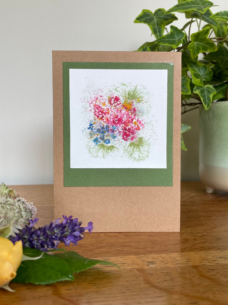 Card, original art, hand painted floral watercolour card, impressionistic art.