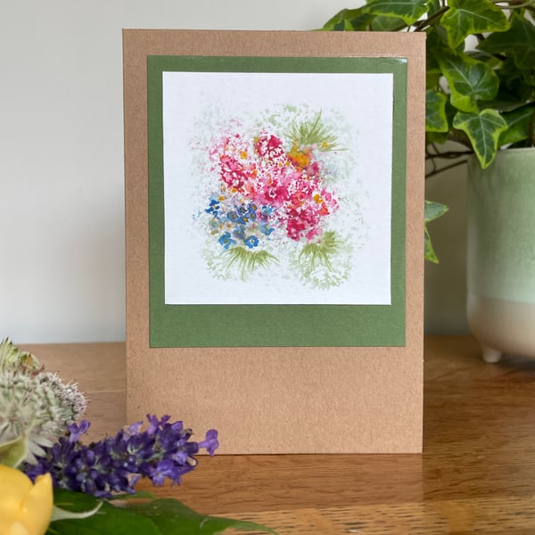 Card, original art, hand painted floral watercolour card, impressionistic art.